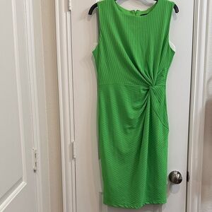 New York & Company Bright Green Pleated Dress